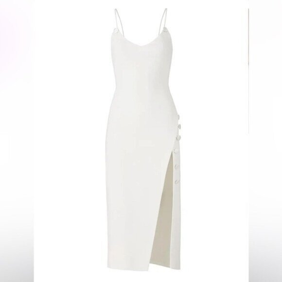 David Koma Side Split Cream Ivory Asymmetric Midi Dress Size 8 Evening Read - Picture 1 of 10
